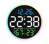 PiKaPiKaP Digital Wall Clock, 10 inch Large LED Display Digital Clock with Remote Control, RGB Light, Auto-Brightness, Date Week, DST, Temp, Alarm Wall Clock for Living Room, Bedroom, Kitchen