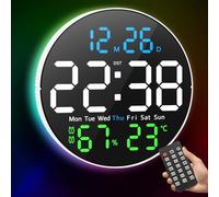 PiKaPiKaP Digital Wall Clock, 10 inch Large LED Display Digital Clock with Remote Control, RGB Light, Auto-Brightness, Date Week, DST, Temp, Alarm Wall Clock for Living Room, Bedroom, Kitchen