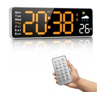 PiKaPiKaP Digital Wall Clock, 12" Digital Clock with Remote Control, Weekly Time and Temperature, Weather Report, Timer, Auto-dimming, for Living Room/Classroom/Gym/Church/Shop/Garage