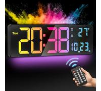 PiKaPiKaP Digital Wall Clock, 16" Large Digital Clock with 11 RGB Colors, Date Time Temp Week, Timer, 12/24Hr, Auto-dimming, for Living Room/Classroom/Gym/Church/Shop/Garage