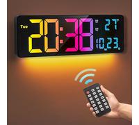 PiKaPiKaP Digital Wall Clock, 16" Large Digital Clock with 11 RGB Colors, Date Time Temp Week, Timer, 12/24Hr, Auto-dimming, for Living Room/Classroom/Gym/Church/Shop/Garage