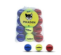PIKASEN Dog Squeaky Tennis Balls for Pet Playing in 3 Sizes Premium Strong Dog & Puppy Balls for Training, Play, Exercise The Easiest Color for Dogs Red Yellow Blue (Small-12pack)