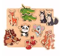 PikatoyZ® Learning Toys for 1, 2, and 3 Year Olds - Montessori Puzzle with Forest Animals - Educational Wooden Gift for Toddlers - Travel Toys for Boys and Girls