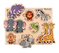 PikatoyZ® Montessori Toys for 1, 2, and 3 Year Olds - Wooden Puzzle with Jungle Animals - Educational Gift for Boys and Girls - Travel Toy for Toddlers