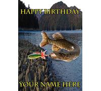 Pike Fish Angler Fishing nbc14 Happy Birthday A5 Personalised Greeting Card Posted by US Gifts for All 2016 from Derbyshire UK