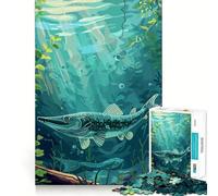 Pike Fish Underwater 1000 Piece Jigsaw Puzzles for Adults Jigsaw Memory Gain Stress Release Design Assembly Xmas Gift (38x52cm)