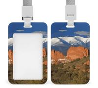 Pikes Peak Colorado ID Badge Holder Durable ABS Plastic Card Case Protector with Lanyard, Push-Pull Slot, Stylish Lanyard ID Card Holders for Office Corporate Use