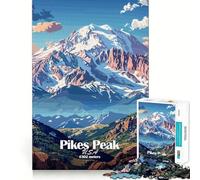 Pikes Peak Mountain Illustration 1000 Pieces Jigsaw Puzzles for Adults Mind Puzzle Soft Relax Image Assembly Santa Wish Item (38x26cm)