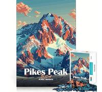 Pikes Peak Mountain Illustration for Adults 1000 Piece Jigsaw Puzzle Mind Exercise Toy Family Joy Precision Cut Lovely Gift (50x75cm)