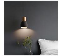 PIKETU Adjustable Height, Battery Operated Pendant Light Fixture, Nordic Style lamp, Wood Ceiling Hanging Powered Bulb,Black,16 * 12.5cm