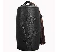 PIKITER Small Handmade Ceramic Pet Urn For Ashes, Mini Cremation Urn For Dog Cat Ashes, Memorial Keepsake For Home Display, 7.5x16cm 1pcs(Black,Bamboo)