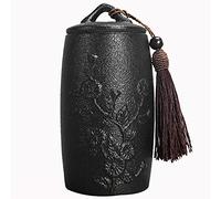 PIKITER Small Handmade Ceramic Pet Urn For Ashes, Mini Cremation Urn For Dog Cat Ashes, Memorial Keepsake For Home Display, 7.5x16cm 1pcs(Black,Chrysanthemum)