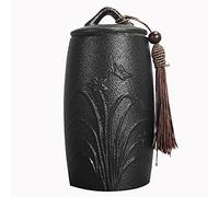 PIKITER Small Handmade Ceramic Pet Urn For Ashes, Mini Cremation Urn For Dog Cat Ashes, Memorial Keepsake For Home Display, 7.5x16cm 1pcs(Black,Orchid)