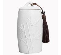 PIKITER Small Handmade Ceramic Pet Urn For Ashes, Mini Cremation Urn For Dog Cat Ashes, Memorial Keepsake For Home Display, 7.5x16cm 1pcs(White,Bamboo)