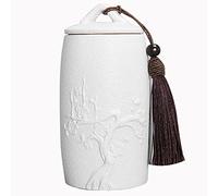 PIKITER Small Handmade Ceramic Pet Urn For Ashes, Mini Cremation Urn For Dog Cat Ashes, Memorial Keepsake For Home Display, 7.5x16cm 1pcs(White,Plum blossom)