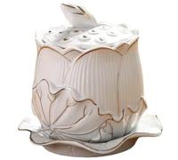 PIKITER White Ceramic Guanyin Lotus Holy Water Cup, Buddhist Water Offering Bowl 7x11cm for Temple and Home Altar, 1 Pcs