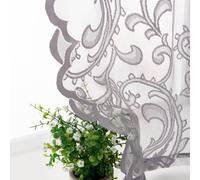 Pikiuche Net Curtains for Living Room - Grey Lace Curtains 90 Inches Long for Windows, Rod Pocket Voile Curtains Scalloped Edge, Privacy Light Filter Vintage Sheer Curtains, 54 x 90 Inch, 2 PCs, Grey