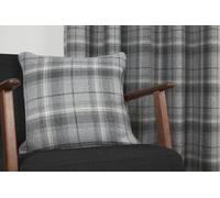 Pikk - Blackout Lined Carnoustie - Tartan Blackout Lined Curtains - 40mm Eyelet Header - Polyester (Grey, Filled Cushion (Single))