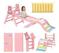 Pikler Triangle Set with Cushion 9 in 1, Climbing Toys for Toddlers 1-3, Montessori Indoor Baby Playground for Safe Motor Skills Development, Large Foldable Wooden Climbing Toys Set for Playroom