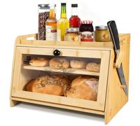 Piklohas Bread Box for Kitchen Countertop, Bamboo Sourdough Storage with Cutting Board for Homemade Bread, Multi-Functional Container with Window, Wall-Mountable to Save Space, FSC-Certified
