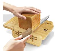 Piklohas Bread Slicer with Knife - World's 1st Horizontal Cutter | 4 Adjustable Thickness, Crumb Tray, FSC Wood, Multifunction Serrated Knife for Homemade Bread, UK Stock