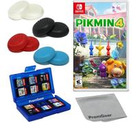 Pikmin 4 for Nintendo Switch (US Version), with PremGear Thumb Grips (8 pack - Black, Blue, Red & Clear), 24 Slot Game Card Holder & Cleaning Cloth