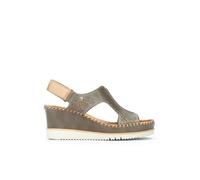 Pikolinos Aguadulce Brown Leather Sandals -Wedge Heel Height 7cm, Wise, 4 UK