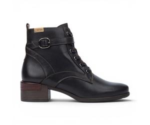 Pikolinos Malaga Women's Black Leather Ankle Boots Mid Heel Zip Comfort Boots