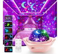 PIKOY Baby Night Light Kids, 15 Lightings+6 Flims+Rotation Star Projector Night Light Kids, Dimmable+Timer Girls Bedroom Accessories Sensory Lights, Cordless+Remote Baby Sensory Toys Gifts