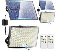 PIKOY Solar Lights Outdoor Solar Lights, [268 LED/7M/5 Modes/2PCS] Outdoor, Remote Solar Security Light,IP65 Garden,Garage,Doorway, Shed Light