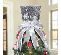 PIKRONSH Silver Shiny Sequin Top Hat Christmas Tree Topper Decoration (Silver)