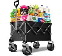 pikulLA Beach Wagon, W1, Collapsible, 220lbs Capacity, Black, Metal, 4 Wheels, 5" Diameter, Foldable, Garden, Grocery, Sports, Camping, All Terrain