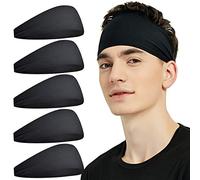 Pilamor Men's Sports Headbands (5 Pack), Black, One Size Fits All, Unisex, Fitness, Cycling, Yoga, Basketball, Football, Running