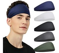 Pilamor Sports Headbands for Men (5 Pack),Moisture Wicking Workout Headband,Sweatband Headbands for Running,Cycling,Football,Yoga,Hairband for Women and Men(Dark Gray, Green, White, Blue, Black)