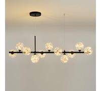 Pilanp Creative Black Chandelier Linear LED Pendant Light With Globe Glass Lampshade Mid Century Modern Indoor Chandelier Kitchen Island Pendant Lights For Dining Room Office Bar