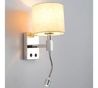Pilanp Indoor Wall Lamp With Linen Fabric Shade Modern Wall Sconce With LED Reading Light Rustic Wall Light With Switch Bathroom Vanity Wall Mounted Fixtures For Bedroom Living Room Hallway Stairway