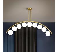 Pilanp Nordic Linear Chandeliers Creative Arc Chandelier Gold and White Pendant Lights for Kitchen Island Dining Room Coffee Shop Living Room Globe Glass Chandelier Warm Light 3000K