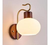 Pilanp Vintage Wall Sconce Walnut Wood Wall Lamp with White Glass Hardwired Wall Light Features Bedside Lights for Bedroom Lounge Hallway Living Room Wall Mounted Lamp