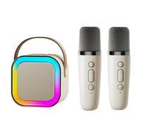 Pilarmuture Mini Karaoke Machine with 2 Wireless Microphones, Dual Noise Reduction, Voice Change with Multiple Modes, Bluetooth, White