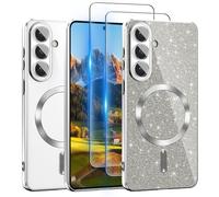 Pilaru for Galaxy S26 Case Compatible with MagSafe, [Glitter Card & 2PCS HD Screen Protectors] Cute Bling Sparkly [Never Yellowing], Slim Shockproof Anti-Scratch Soft Clear Case for Girl, S26 -Silver