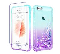 Pilaru for iPhone SE 2016(1st),iPhone 5/5S Case Clear Liquid Heart Lovely Glitter Soft TPU Cover Transparent Girly Protective Phone Case for iPhone SE (1st Gen),Green-Purple