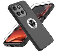 Pilaru for MOTO G05/G15 |2 Screen Protector| Non-Slip ShockProof Cover with Ring Kickstand, Tough Protective Silicone Phone Case for Motorola G05/G15,Deep Black