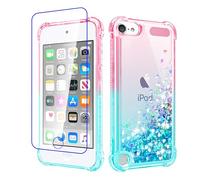 Pilaru Lovely for iPod Touch 5/6/7 Case Clear Liquid Heart Glitter Soft TPU Cover Transparent Girly Shockproof Protective Phone Case for Touch 5th/6th/7th Gen,Rose-Green