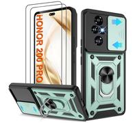 Pilaru Shockproof Case for Honor 200 Pro Military-Grade Drop Proof Dual-Layer Protective with Camera Slide Cover | Precision Hole, Built-in Kickstand & 2 Screen Protectors for Honor 200 Pro,Green
