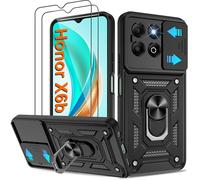 Pilaru Shockproof Case for Honor X6B Phone Military-Grade Drop Proof Dual-Layer Protective with Camera Slide Cover | Precision Hole, Built-in Kickstand & 2 Screen Protectors for Honor X6B,Black