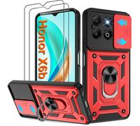 Pilaru Shockproof Case for Honor X6B Phone Military-Grade Drop Proof Dual-Layer Protective with Camera Slide Cover | Precision Hole, Built-in Kickstand & 2 Screen Protectors for Honor X6B,Red