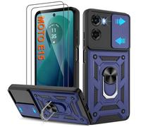 Pilaru Shockproof Case for Moto E15 4G Military-Grade Drop Proof Dual-Layer Protective with Camera Slide Cover | Precision Hole, Built-in Kickstand & 2 Screen Protectors for Moto E15 4G Phone,Blue