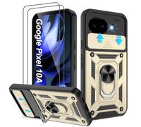 Pilaru Shockproof Case for Pixel 10A Military-Grade Drop Proof Dual-Layer Protective with Camera Slide Cover | Precision Hole, Built-in Kickstand & 2 Screen Protectors for Google Pixel 10A,Gold