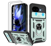 Pilaru Shockproof Case for Pixel 10A Military-Grade Drop Proof Dual-Layer Protective with Camera Slide Cover | Precision Hole, Built-in Kickstand & 2 Screen Protectors for Google Pixel 10A,Green