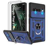 Pilaru Shockproof Case for Pixel 6 Pro Military-Grade Drop Proof Dual-Layer Protective with Camera Slide Cover | Precision Hole, Built-in Kickstand & 2 Screen Protectors for Google Pixel 6 Pro,Blue